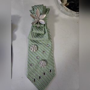 Green Striped Tie with Silver Accents
